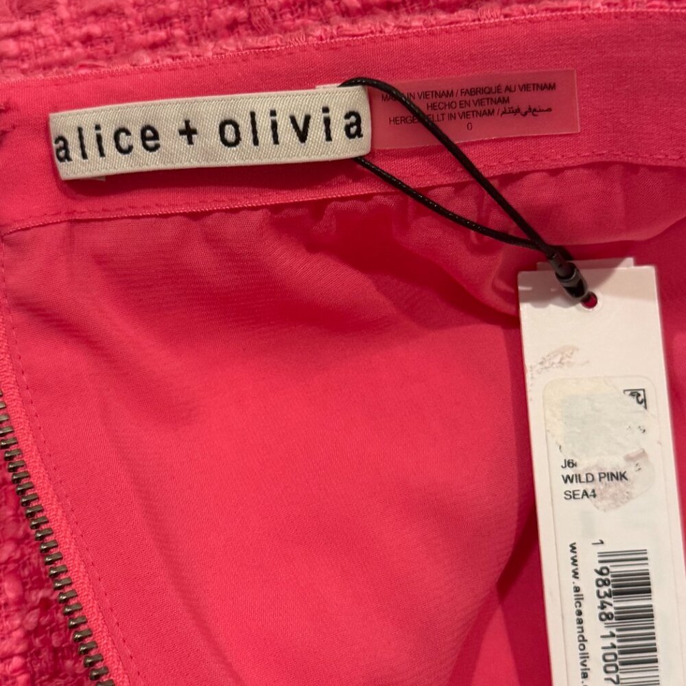 Alice + Olivia pink tweed mini skirt with frayed hem. Size:0 - Picture 5 of 7